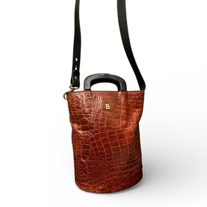 Vintage Bally Croc Embossed Leather Bucket Bag Brown